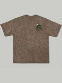 Zrgoth Men's Casual Versatile Minimalist Japanese Crane Print Retro Washed Short Sleeve T-Shirt - Brown - View 4