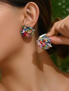 Bead Decor Earrings - Black - View 9