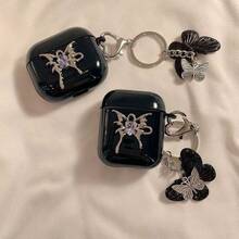 蝴蝶造型保护套，兼容苹果蓝牙耳机，防震防刮，兼容苹果蓝牙耳机充电盒 - 黑色 - 查看 1