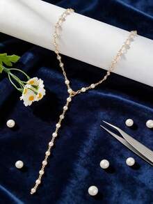 1pc Adjustable Pearl Chain Necklace, Suitable For Women's Daily Wear - As Shown - View 3
