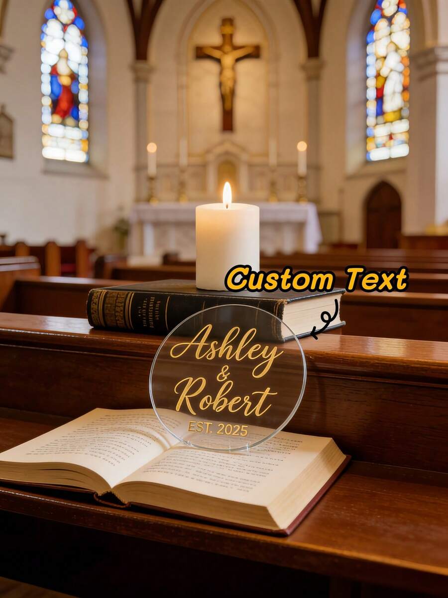 1/10/20Pcs Personalized Acrylic Wedding Coasters – Custom Names With Elegant Cursive Script, Clear Acrylic Drink Coasters, Wedding Reception Party Favors, Stylish Table Decor & Memorable Wedding Keepsake - Multicolor - View 1