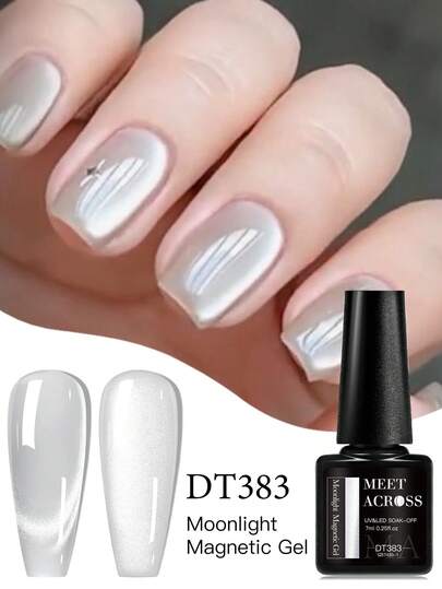 MEET ACROSS 1瓶7毫升月光猫磁性凝胶指甲油，银色半永久闪粉磁性凝胶，需使用UV/LED灯卸甲，可作绘画美甲设计，适合家庭和美甲沙龙DIY美甲用品