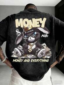 Street Fashion! Men's Short Sleeve T-Shirt With Printed Rabbit Design - Black - View 10