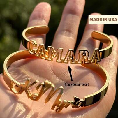 Personalized Gold Stainless Steel Open Bracelet With Custom Name Carving - Elegant Bohemian Style, Suitable For Casual Wear, Parties, And Gift Giving, Ladies' Elegant High-End Bracelet, Ladies' Wide Version Bracelet, Ladies' High-Quality Cuff Bracelet, Party Accessories, Personalized Jewelry, Elegant Design, Bohemian Jewelry, Carved Jewelry, Handmade Bracelet, Ladies' Bracelet, Statement Item, Jewelry Enthusiast, Gift For Her
