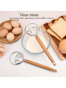 Stainless Steel Danish Dough Mixer With Wooden Handle, Multifunctional Hand Mixer For Bread, Pastry And Cake Baking, Kitchen Tool - Multicolor - View 3