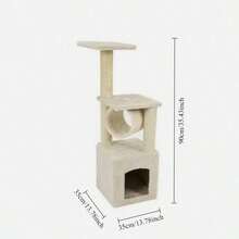 Árbol para Gatos Compacto de 3 Niveles Beige | Torre Rascadora de 90 cm con Plataformas y Postes de Sisal | Base 35x35 cm para Espacios Pequeños - Beis - Ver 8