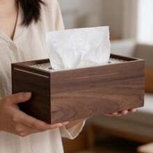 1 pieza/2 piezas Caja de pañuelos de madera de nogal premium, emparejada con tapa de empuje ondulada, caja de almacenamiento/soporte de pañuelos de estilo minimalista moderno, de uso múltiple, para: hogar, fiesta, sala de estar, dormitorio, baño y escritorio de oficina. Adecuado para: Navidad, Acción de Gracias, uso diario, Año Nuevo, Día de San Valentín y feriados nacionales, opción ideal. - Caja de pañuelos de papel corrugado - Ver 4