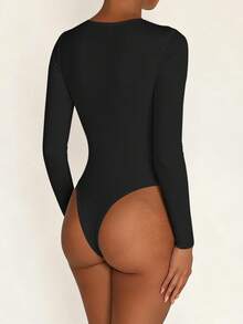 Bộ đồ liền thân màu đen ôm sát gợi cảm phong cách Y2K của Muse Moon dành cho nữ, cổ thấp, tay ngắn, thích hợp cho mùa xuân/hè, phù hợp cho ngày Valentine. - màu đen - Xem 7