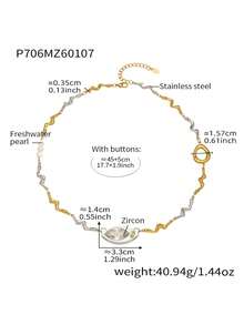 1pc European & American Style Zirconia Eye & Cultured Pearl Textured Necklace, Stainless Steel Jewelry - P706 - Necklace - View 11