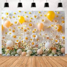 1pc 2D Flat Vibrant Daisy & Balloon Birthday Party Backdrop  Ft/Ft, Photography, Cake Table Decor, And Portrait Backgrounds, Spring - Nhiều màu - Xem 7