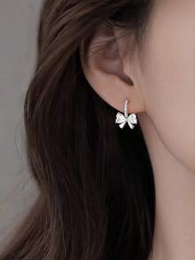 1 Pair S925 Sterling Silver Elegant Bowknot Stud Earrings, Women's Daily Wear Versatile Rhinestone Butterfly Earrings, Holiday Gift - Multicolor - View 5