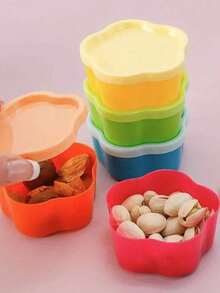 5pcs Colorful Mini Snack Storage Boxes, Heart/Flower/Square Shaped Containers For Valentine's Day, Spice Jars With Lids, Rainbow Candy Nut Organizer, Kitchen Spice Jam Rack, Mini Salad Dressing Containers, Reusable Leak-Proof Sauce Cups For Lunch Box, Back To School Supplies, Bento Accessories - Multicolor - View 5