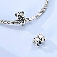 1 pieza Colgante de cuentas con tigre abrazando plateado, adecuado para hacer pulseras, collares, joyería DIY, accesorio único y regalo diario - Plateado - Ver 2