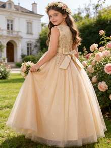 Teenage Girls Lace Bridesmaid Dress, Children's Wedding Princess Dress, Prom Dress, Princess Pageant Gown (Adolescent), Wedding Dress, Graduation Dress, Christmas Formal Dress - Champagne - View 2