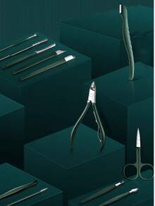 7/10/12/18/30pcs Manicure Set, Includes Nail Clippers, Nail Scissors, Ingrown Toenail Trimmer, Nail File And Nail Clipper, Unisex Grooming Tools (Dark Green) - Dark Green - View 3