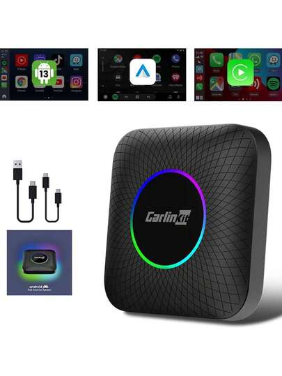 CarlinKit 3-In-1 Wireless CarPlay Adapter, Compatible With Wired CarPlay Touchscreen Cars, Supports Wireless CarPlay, Android Auto, YT GPS+Glonass For Android 13.0 - CPC200-Tbox LED