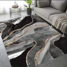 1pc Luxury Black Gray Gold Fluid Marble Texture Carpet, Elegant Gold Vein Abstract Decorative Floor Mat, Modern High-End Carpet For Living Room, Office, Dorm - Durable Indoor Rug, High-Quality Fabric, Carpet, Living Room Carpet, Bedroom Carpet, Decorative Carpet, Holiday Decorative Carpet, Indoor Carpet, Doormat - 1PC - View 1