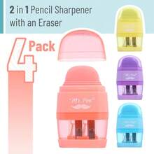 Pencil Sharpener & Eraser, 4 Pack, Colorful, 2 Sharpening Holes, Manual Handheld Small Pencil Sharpener - Macaron Colors - View 2