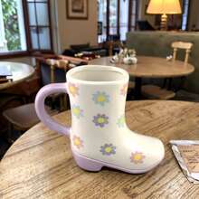 创意个性化可爱陶瓷花朵靴子马克杯，ins风高跟靴造型陶瓷杯 - 彩色 - 查看 5