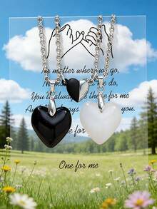 Set de 2 collares con colgante de piedra de cristal de corazón magnético con forma de yin yang de colores múltiples, regalo para parejas/mejores amigos, adecuado para uso diario de mujeres - Multicolor - Ver 6