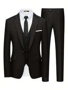 Men's High-End Three-Piece Suits, Men's Large-Size Suits, Pants And Vests, Suitable For Formal Wear, Wedding Dresses, Work Clothes, Holiday Gifts - màu đen - Xem 2