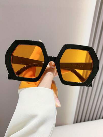 Retro Geometric Frame Large Frame Fashion Glasses For Big Face, Fashion Plastic Casual Decorative Everyday Wear Fashion Glasses For Women
