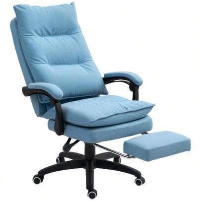 Office Chair With Massage Function, Ergonomic Reclining And Swiveling Office Chair, Height-Adjustable Computer Chair With Footrest, Remote Control And Timer, Blue