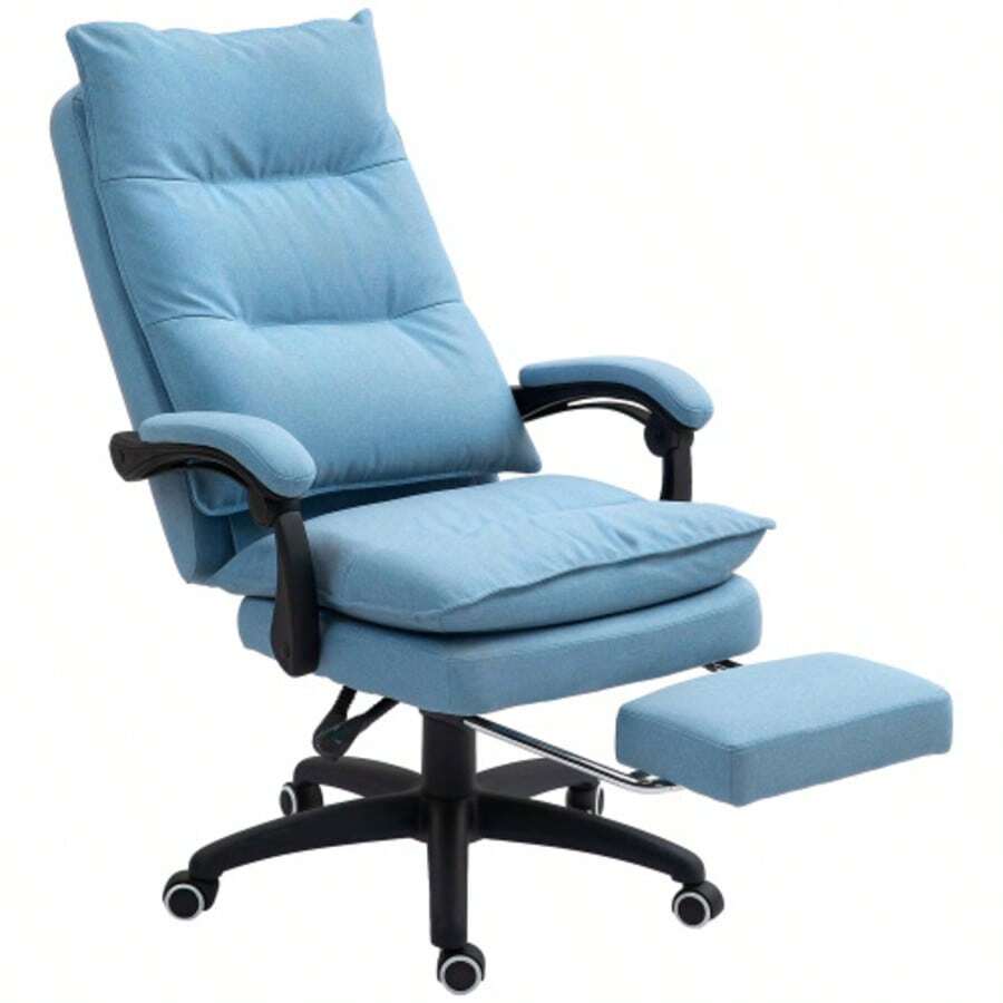 Office Chair With Massage Function, Ergonomic Reclining And Swiveling Office Chair, Height-Adjustable Computer Chair With Footrest, Remote Control And Timer, Blue - Baby Blue - View 1