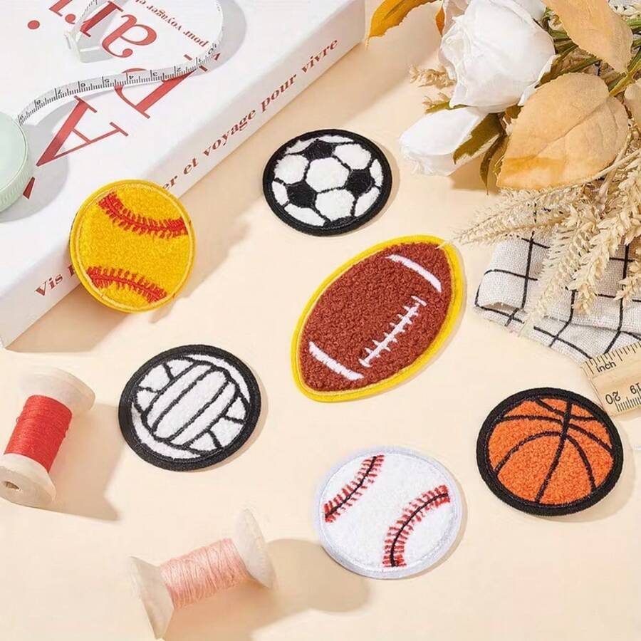 12pcs Chenille Embroidered Patches, Iron-On Patches, Sports Ball Patches, Basketball & Volleyball Pattern Patches, Suitable For DIY Crafts, DIY Wallet Making, Sports Fabrics, Computer Embroidery, Patches, Sewing Supplies, Multipurpose, Applicable For DIY Handicrafts, Bag Accessories, Outdoor Sports Accessories, Football Gifts, Basketball Accessories, Adult Crafts, Sports Fans Supplies, Sports Events, Men's Gifts, Women's Gifts, Sports Gifts - Multicolor - View 1