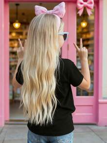 Disney Girls' Black Base Lilo & Stitch Angel Short Sleeve T-Shirt, Breathable & Skin-Friendly, Sweet & Cool Top For Daily Leisure - 黑色 - 查看 2