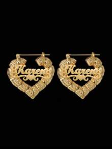 1 Pair Of 7cm Large Hoop Earrings, Customized Name, Text, Personalized Earrings, 18k Gold Fashion Jewelry Stainless Steel, Nameplate Bamboo Earrings - Gold Name Circle - Large Circle Earrings Thanksgiving Christmas - 2.76 Inch - View 17