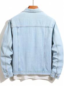 Áo khoác denim nam màu xanh nhạt bạc màu, kiểu dáng thời trang thường ngày. - Rửa nhẹ - Xem 2