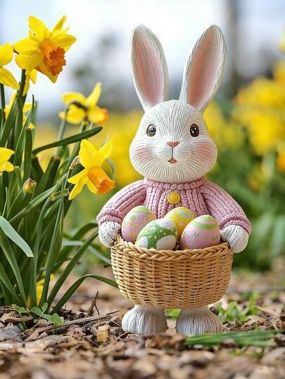2 piezas Maceta creativa con forma de conejo, decoración de suelo con tema de conejo de Pascua, decoración con tema de conejo para fiesta de Pascua, decoración alegre de jardín al aire libre para Pascua, marcador de césped de Pascua, decoración de jardín festiva de Pascua, ornamento de césped de Pascua
