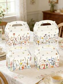 12个装野花主题派对糖果盒，花卉派对回礼盒，野花主题糖果盒，适用于新娘送礼会、生日派对、婚礼派对用品，多色野花纸质礼品盒，派对回礼盒，山墙式盒身，印有中国风花卉图案的糖果盒 - 彩色 - 查看 8