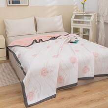 1 chiếc chăn mùa hè/chăn giữ ấm bằng vải cotton mỏng 3 lớp, họa tiết hoa văn tối giản, ruột chăn bông lông vũ nguyên miếng, viền chăn chắc chắn, thích hợp cho phòng ngủ, phòng khách, có thể giặt máy. - Phấn hoa trà - Xem 4