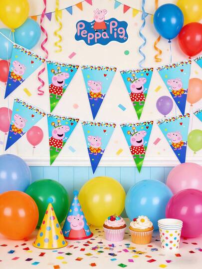 Hasbro 1pc Official Peppa Pig Happy Birthday Banner, 4-5m Cartoon Design, Suitable For Birthday Party, Festivals And Home Decor