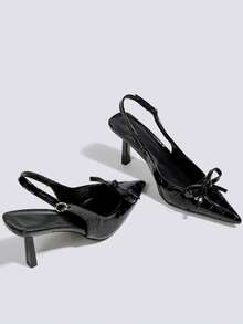 女士黑色蝴蝶结搭扣高跟鞋，露趾高跟鞋，派对高跟鞋，婚鞋，玛丽珍鞋，正装鞋，高跟凉鞋，无后跟尖头套脚高跟鞋 - 黑色 - 查看 4