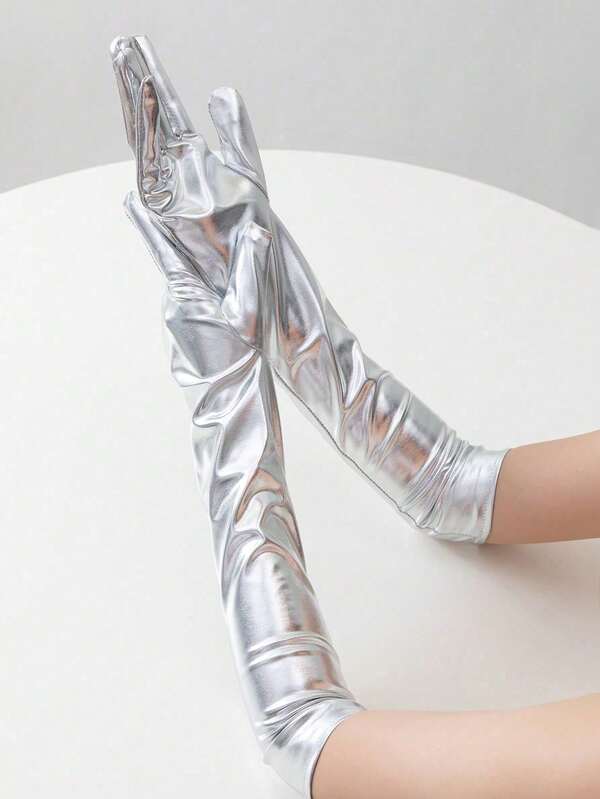 1 Pair Shiny Leather Sexy Punk Costume Arm Warmers For Party, Prom, Halloween