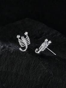 1 par de pendientes de aro con diseño de cabeza de leopardo con circonita completa, y 1 par de pendientes de botón con diseño de búho de lujo con circonita de cobre, en colores dorado y plateado, con diseño único de esqueleto de escorpión, adecuados para uso diario y de fiesta, unisex - Multicolor - Ver 15