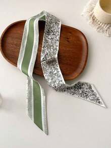 1pc Flower Printed Satin Skinny Scarf For Women, Stylish Hairband Or Bag Decoration Head Neck Tie Bandana,Hair Band,Head Band Ideal For Dressing Up Your Look Christmas - 彩色 - 查看 9