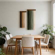 1件套手工编织挂毯，波西米亚风格墙面装饰挂毯，手工木板流苏挂饰，大型床头背景墙毯 - 彩色 - 查看 11