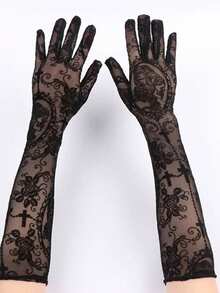 Lace Sheer Korean Style Retro Mesh Black Lace Gloves, Sexy Photo Prop, Black Fishnet Arm Sleeves - Multicolor - View 11