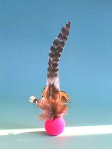 1pc New Self-Entertaining Unique Handmade Natural Feather & Wool Ball Cat Teaser Wand Toy, Suitable For Small/Medium Cats, Interactive Play To Consume Energy And Strengthen Bond - Multicolor - View 9