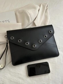 春季新款时尚简约手拿包，休闲通勤信封包，独特铆钉设计小方包，女士款 - 黑色 - 查看 3