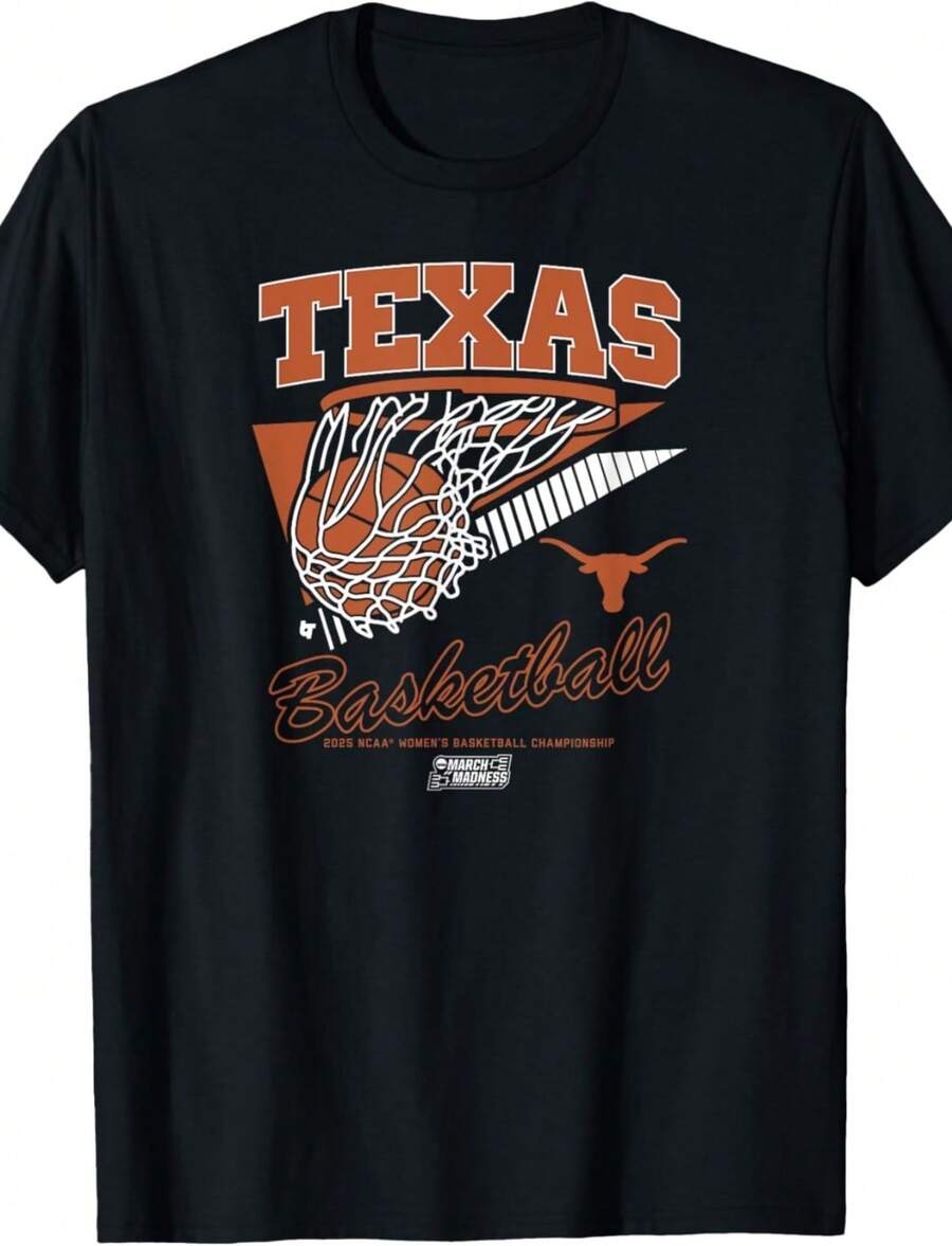 Texas Longhorns Basketball_ 2025 March Madness Net NCAA T-Shirt - 黑色 - 查看 1