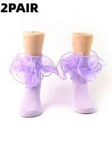 2 Pairs Kids/Girl's Ruffle Trim Princess Dancer Ballet Short Socks, Infant/Toddler/Youth - Multicolor - View 11