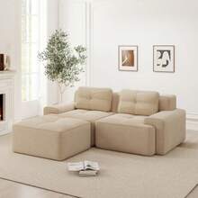 Boneless Modulsofa, Modernes L-förmiges Modulsofa für Wohnzimmer mit Tiefem Sitz, bequemes Corduroy-Cloud-Sofa mit Ottoman, Getuftetes Zweisitzer-Schlafsofa, Beige - Beige + Velours côtelé + 2 places - Voir 3