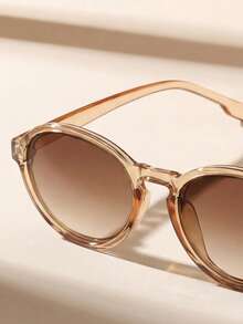 1 Pair Oval Shaped Fashion Glasses, Beach Accessory, Basic Style, Suitable For Women, Business Casual Gift, Autumn/Winter - Champagne Tea - View 3