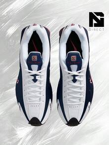 Nike Shox R4 USA (2025) – Men's Lifestyle Sneakers – Shoes For Man -Vintage-Spring & Summer-Inspired Running Shoes, Shock-Absorbing Comfort, Gym To Streetwear Casual Wear-Mother's Day Gifts-Father's Day Gift– HQ1988 400 - Midnight Navy/White/Metallic Silver/Gym Red - 查看 3