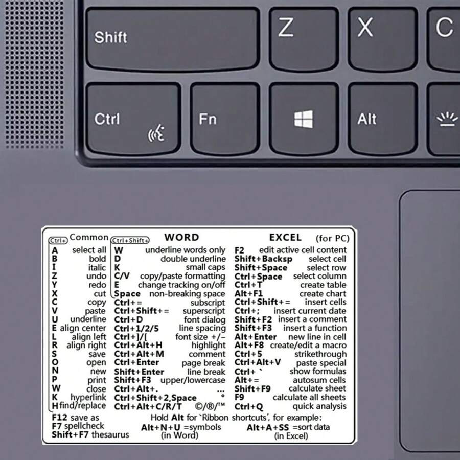 5 PCS Notebook Computer Reference Keyboard Sticker, With Word And Excel ...